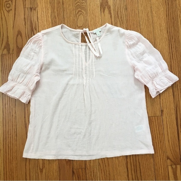 Hinge soft pink Crinkle Gauze short sleeves semi sheer blouse Top - Picture 12 of 14